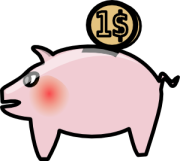 Picture of pink piggy bank with one dollar symbol