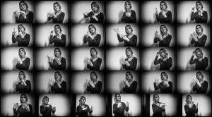 A series of pictures of a woman using sign language