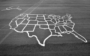 Map of the United States on asphalt